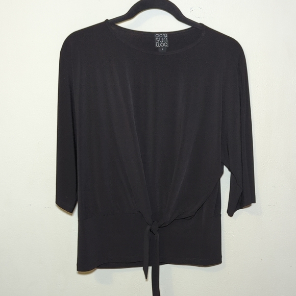 CLARA SUNWOO Elegant Black Minimalist Tie-Front Top Women's Size S - Picture 1 of 4